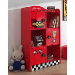 Bogreol til børn – Racerbil, rød MDF med soft-close
