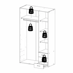 Bolmen garderobeskab 116 cm 3 låger - Hvid højglans