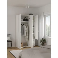 Bolmen garderobeskab 116 cm 3 låger - Hvid højglans