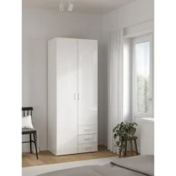 Bolmen garderobeskab 77 cm 2 låger - Hvid højglans