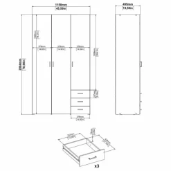 Bolmen garderobeskab 115 cm 3 låger - Eg