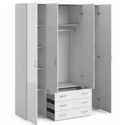 Bolmen garderobeskab 154 cm 4 låger - Hvid højglans