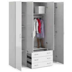 Bolmen garderobeskab 154 cm 4 låger - Hvid højglans