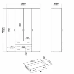 Bolmen garderobeskab 154 cm 4 låger - Hvid højglans