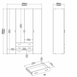 Bolmen garderobeskab 154 cm 4 låger - Eg