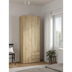 Bolmen garderobeskab 77 cm 2 låger + 3 skuffer (200) - Eg