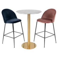 Bolzano Barbord - Barbord med top i marmor look og messing ben ø70x105cm