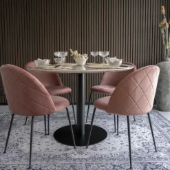 Bolzano Spisebord - Spisebord med top i marmor look og sort ben ø110x75cm