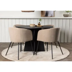 Bootcut Rundt Spisebordssæt - Beige og Sort