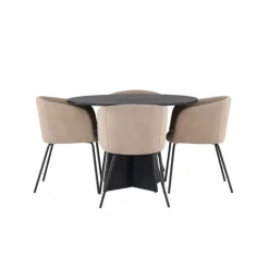 Bootcut Rundt Spisebordssæt - Beige og Sort