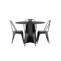 Bootcut Rundt Spisebordssæt - Sort og Valnød