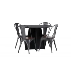 Bootcut Rundt Spisebordssæt - Sort og Valnød