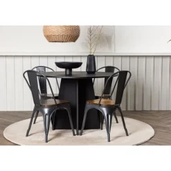 Bootcut Rundt Spisebordssæt - Sort og Valnød