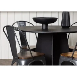Bootcut Rundt Spisebordssæt - Sort og Valnød