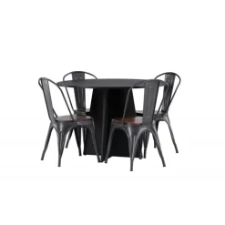 Bootcut Rundt Spisebordssæt - Sort og Valnød