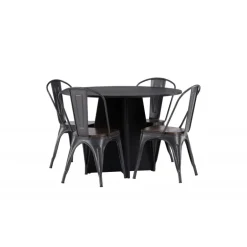 Bootcut Rundt Spisebordssæt - Sort og Valnød