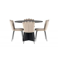 Bootcut Rundt Spisebordssæt - Beige og Sort
