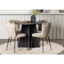 Bootcut Rundt Spisebordssæt - Beige og Sort