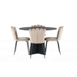 Bootcut Rundt Spisebordssæt - Beige og Sort