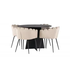 Bootcut Rundt Spisebordssæt - Beige og Sort
