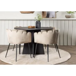Bootcut Rundt Spisebordssæt - Beige og Sort