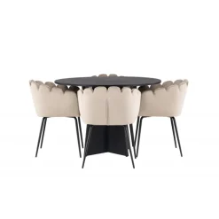 Bootcut Rundt Spisebordssæt - Beige og Sort