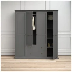 Bordeaux garderobeskab 181 cm 4 låger + 2 skuffer - Mørkegrå
