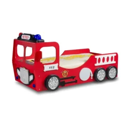 Brandbil – Enkeltseng til børn med LED-lys med Madras