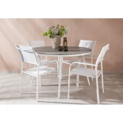 Break, Santorini Rundt Spisebordssæt - Grå,Hvid