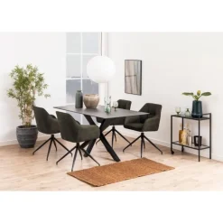 Brenda spisebordsstol med armlæn grøn stof