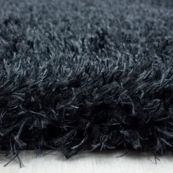 Brilliant Rund Shaggy tæppe Ensfarvet - Sort