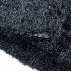 Brilliant Rund Shaggy tæppe Ensfarvet - Sort