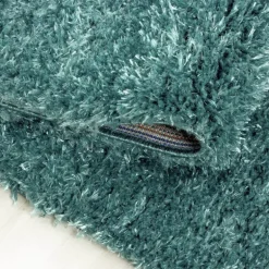 Brilliant Rund Shaggy tæppe Ensfarvet - Aqua