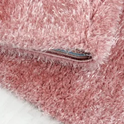 Brilliant Rund Shaggy tæppe Ensfarvet - Rosa
