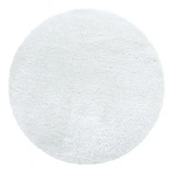 Brilliant Rund Shaggy tæppe Ensfarvet - Sne