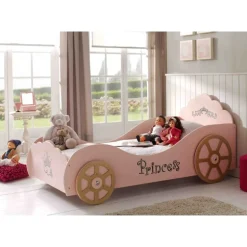 Børneseng bil – prinsessevogn 90 x 200 cm, lyserød