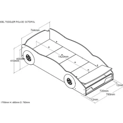 Børneseng bil 70 x 140 cm – blå politibil, MDF med lamelbund
