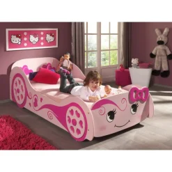 Børneseng bil 90 x 200 cm – lyserød LOVE CAR