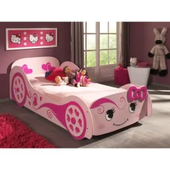 Børneseng bil 90 x 200 cm – lyserød LOVE CAR