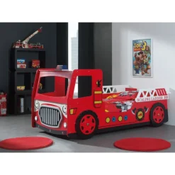 Børneseng brandbil 90 × 200 cm – rød