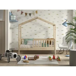 Børneseng hus – Dallas juniorseng 70 × 140 cm, natur