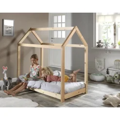 Børneseng husform 70 × 140 cm – natur (Cabane)