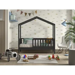 Børneseng husform – Dallas juniorseng 70 × 140 cm, antracit