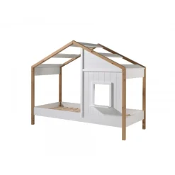 Børneseng husform 90 x 200 cm – Babs, hvid/natur