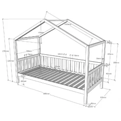 Børneseng husform 90 x 200 cm – Dallas, hvid