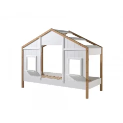 Børneseng husform 90x200 – Babs, hvid/natur