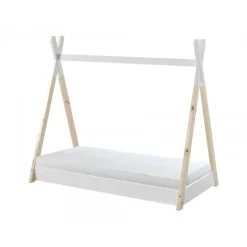 Børneseng tipi 70 x 140 cm – hvid/natur – massivt fyr