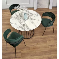 BRODWAY bord, - top - Hvid marmor, ben - Sort