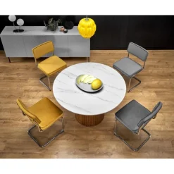 BrunO rundt bord, Hvid marmor / Valnød