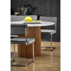 BrunO rundt bord, Hvid marmor / Valnød